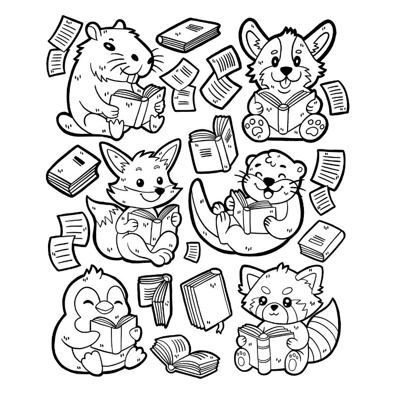 Reading Books: Capybara, Fox, Corgi, Otter