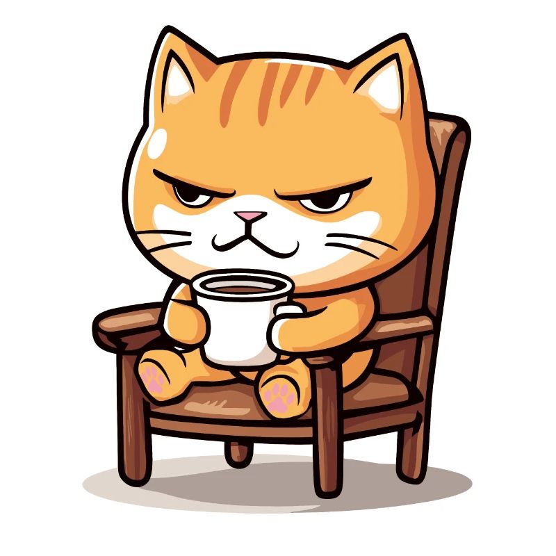 Kater mit Kaffee auf dem Stuhl