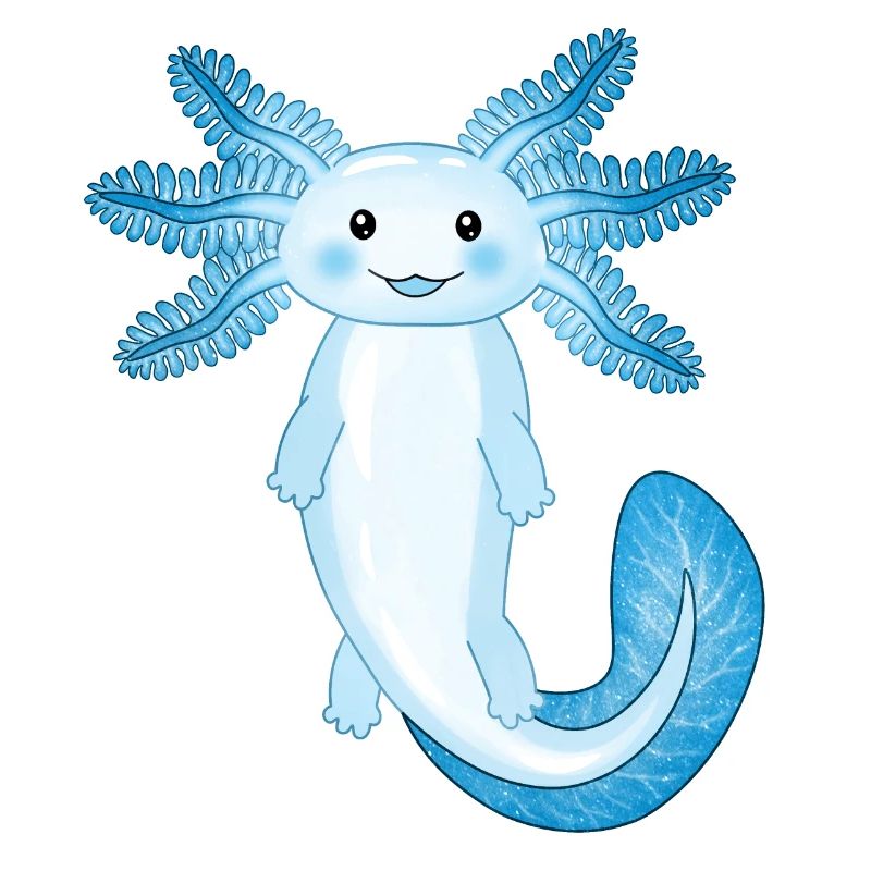 Mignon axolotl bleu nageant dans un océan