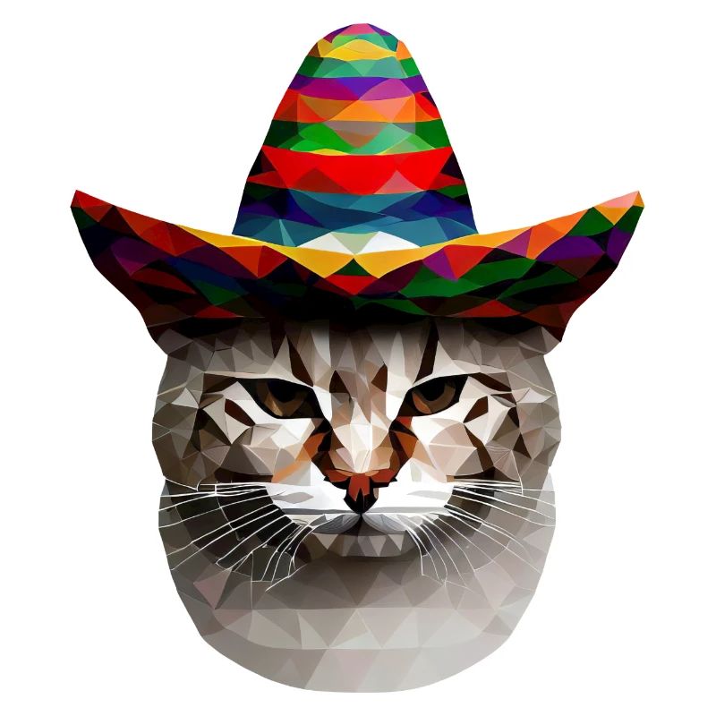 Polygon cat with Mexican hat and