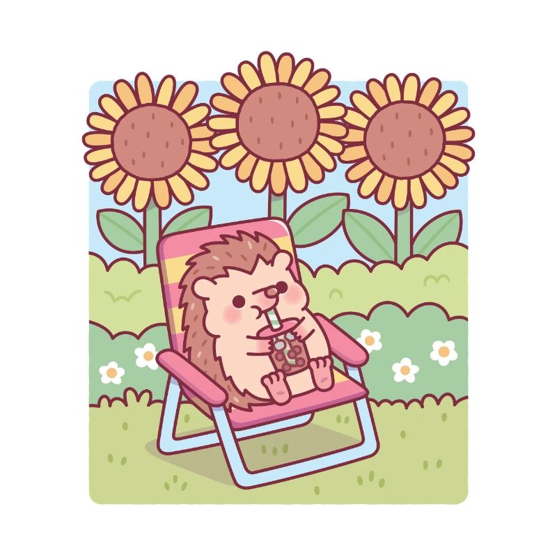 Hérisson mignon se relaxant sous les tournesols