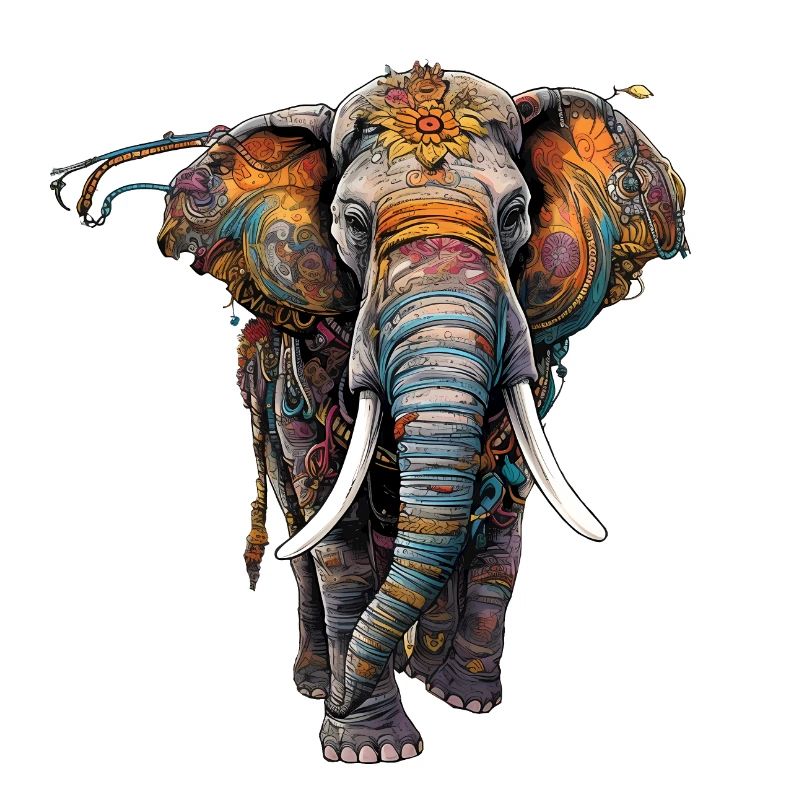 Colorful elephant in boho ethno style