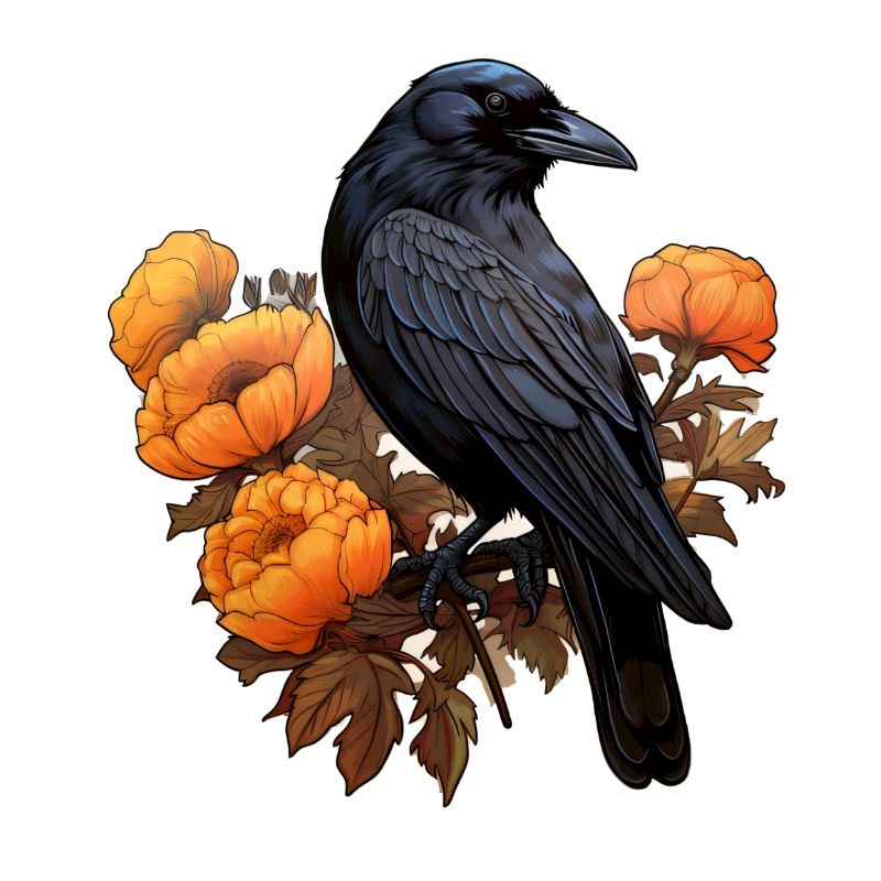 Corbeau sur fleur buisson Halloween automne