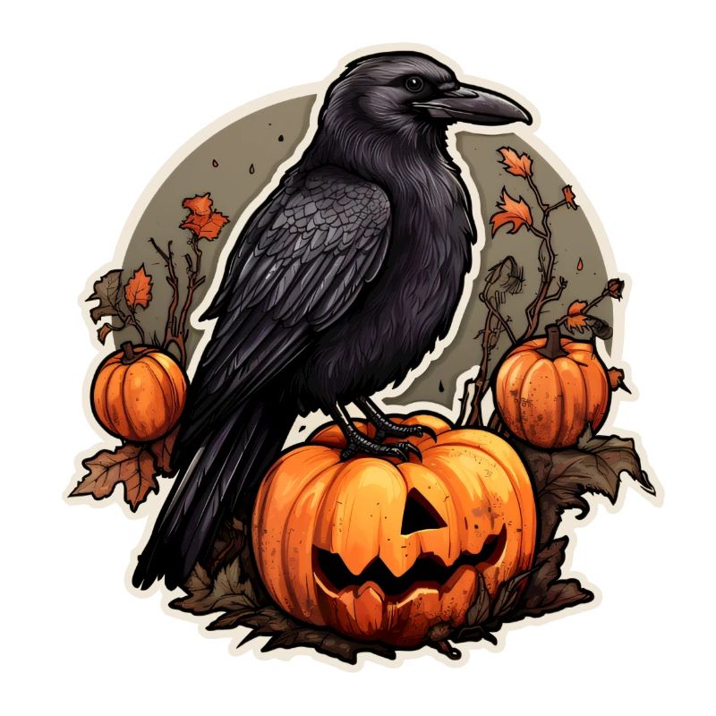 Halloween Rabe mit Kürbis