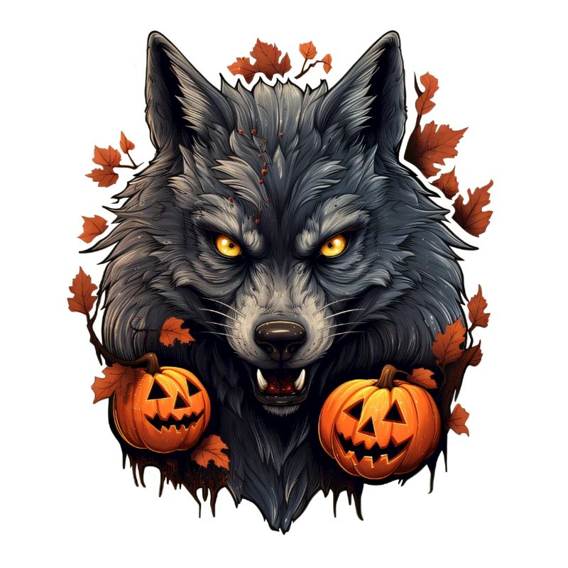 Halloween Wolf with Pumpkin
