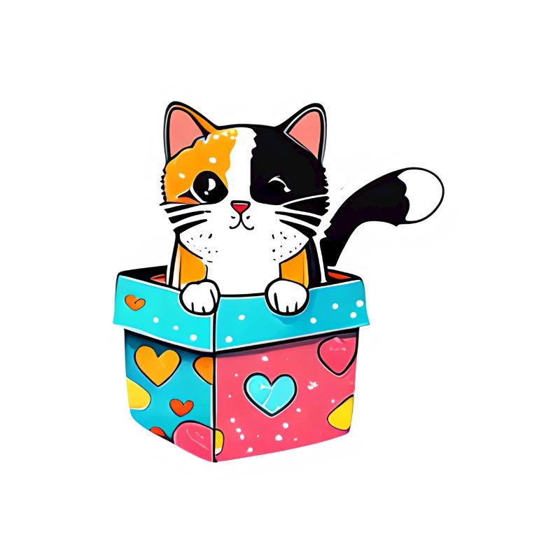 Un chat orange dans une boîte, avec son