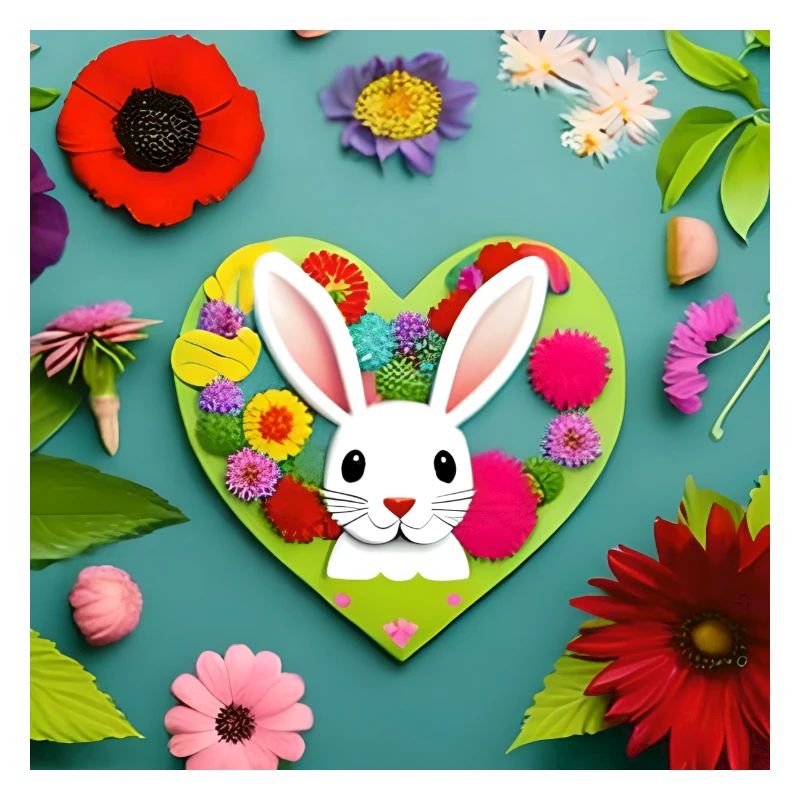 Beaucoup de fleurs et un lapin de Pâques
