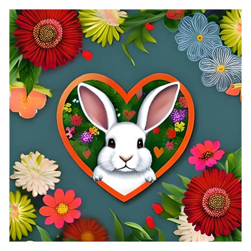 Lapin de Pâques dans le cœur Fleurs