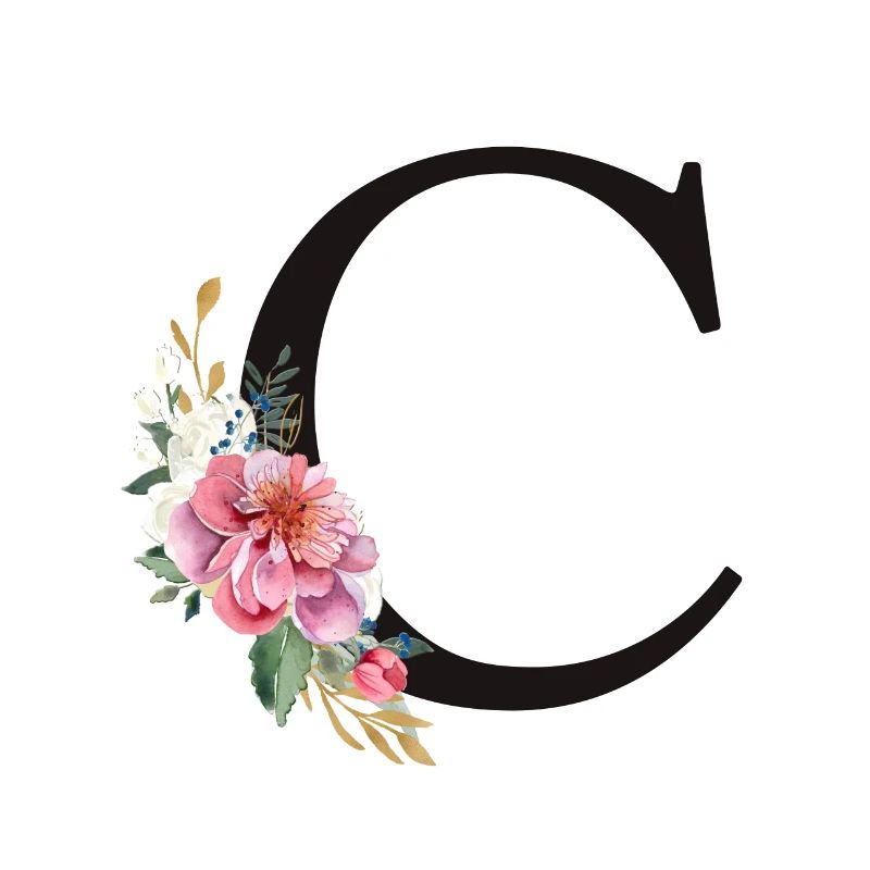 Customizable Monogram C Floral Pink White