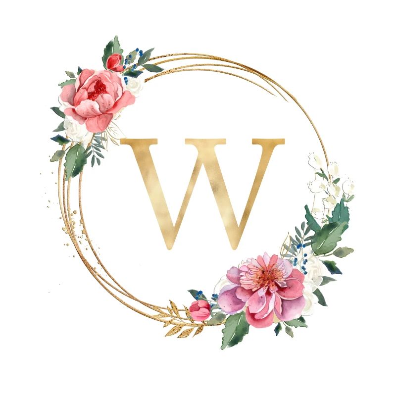 Personalisierbar Monogramm W Kranz Rosa Weiß