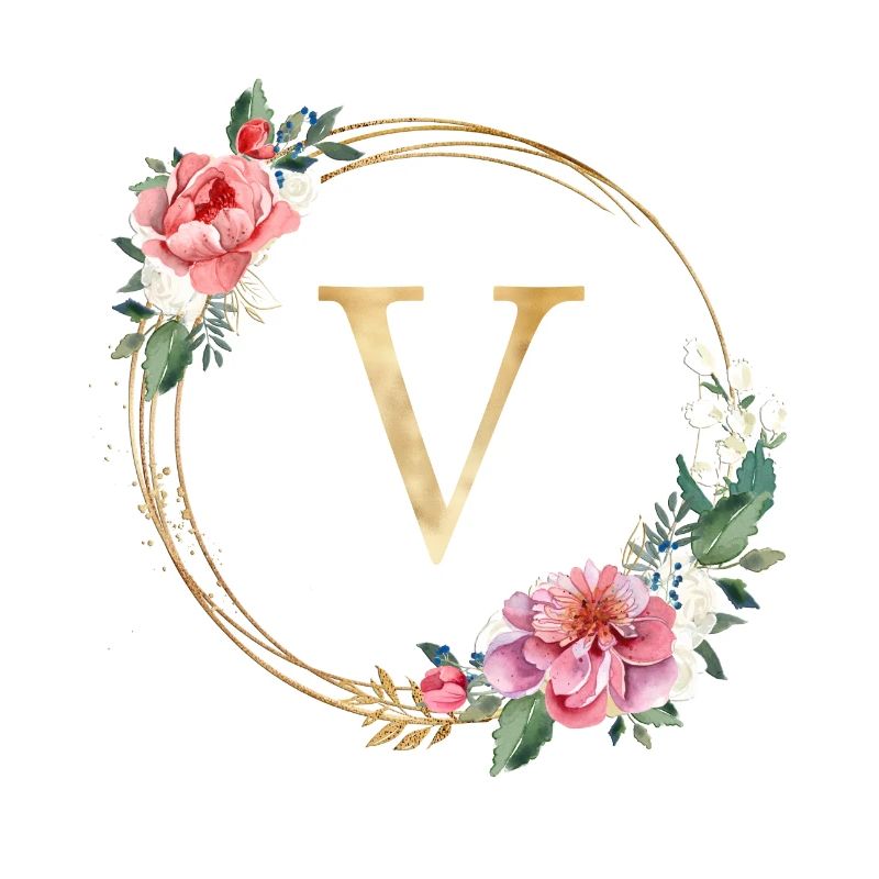 Personalisierbar Monogramm V Kranz Rosa Weiß