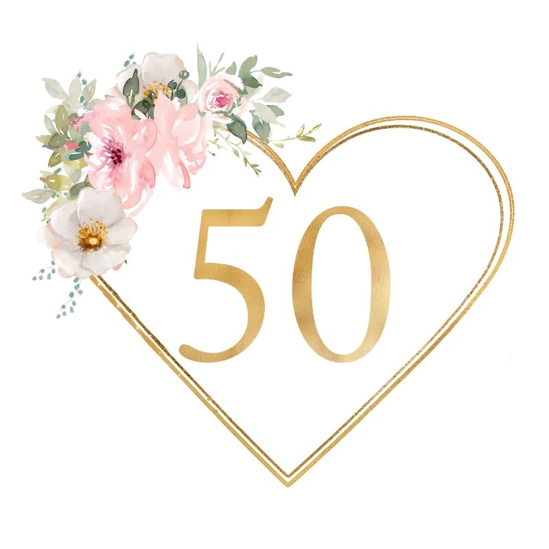 Numéro 50, design de fleur de cœur, personnalisable