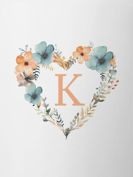 K Monogramm Herz Blumen Kranz
