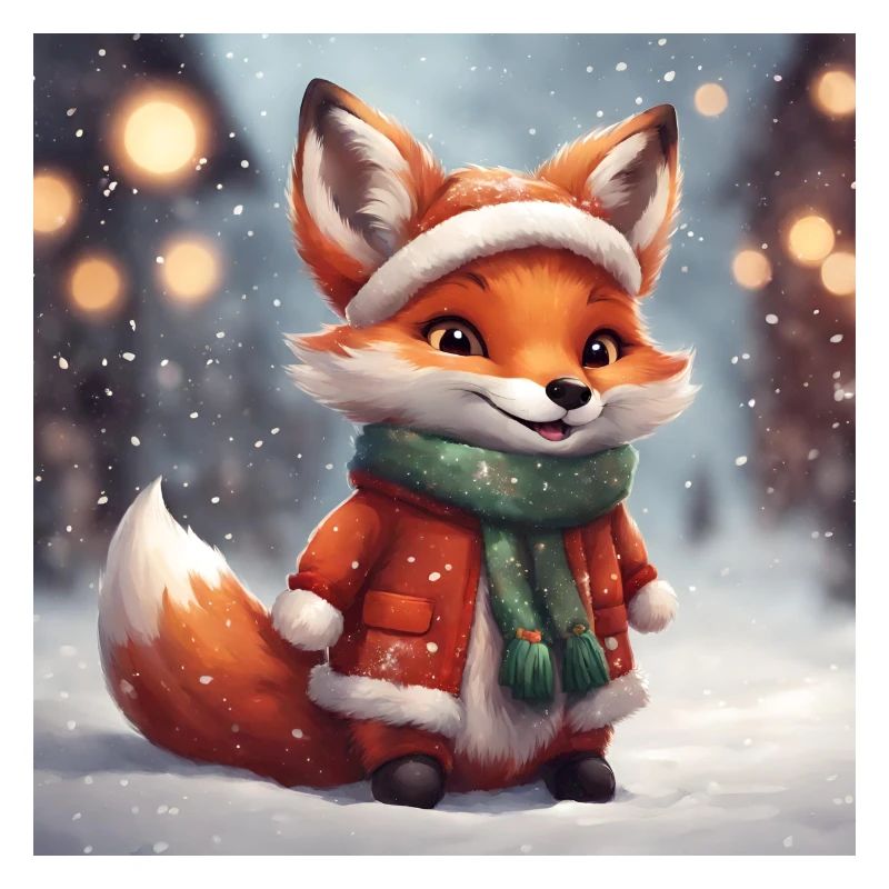 Weihnachtlicher Fuchs mit verschneitem Hintergrund