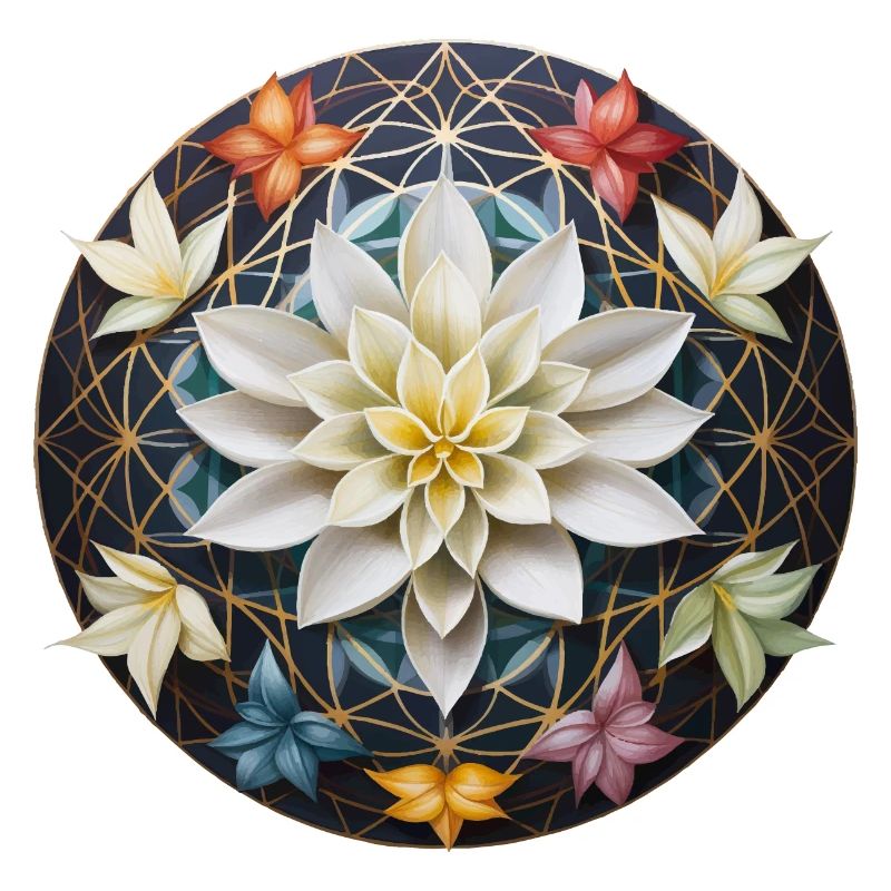 Mandala de fleurs avec cadeau de lotus fleur de vie