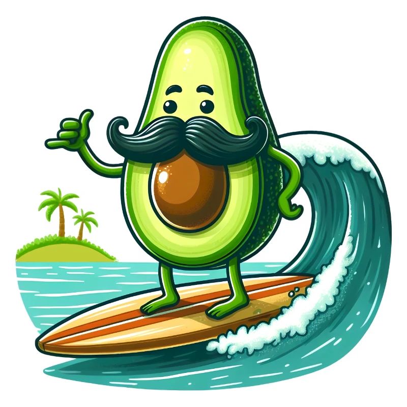 A surfer avocado with mustache