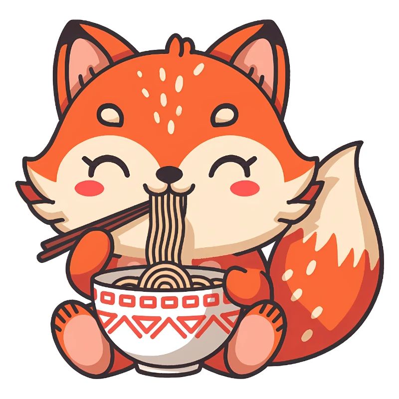 Cute Fox Eating Ramen