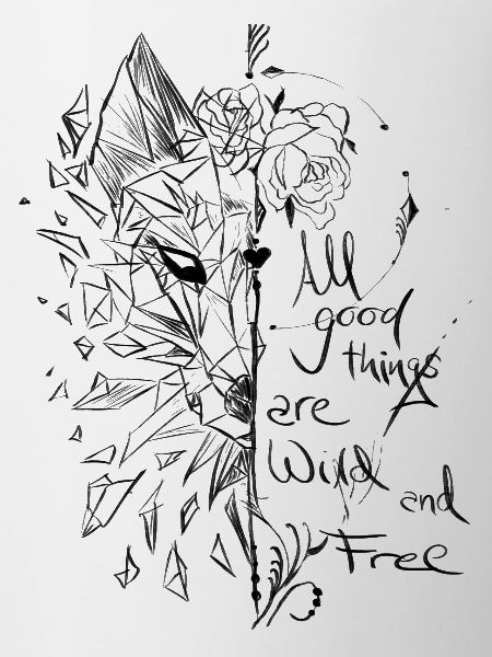 Fox with saying, sketch, flower