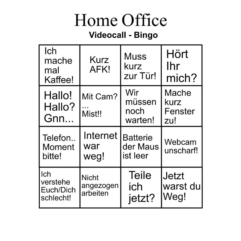 Bullshitbingo Homeoffice auf Mousepad oder T-Shirt