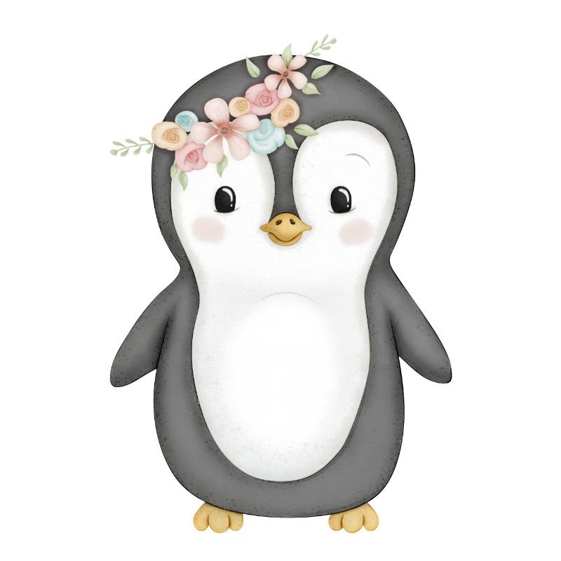 süßer Pinguin mit Blumenkranz