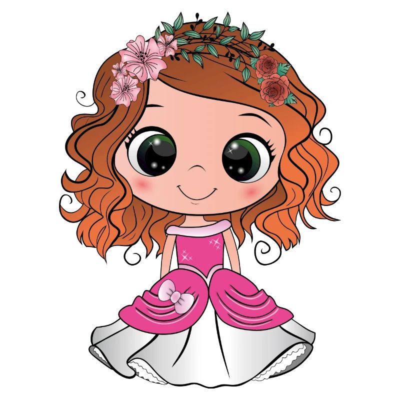 Princesse rousse aux yeux verts et une robe rose