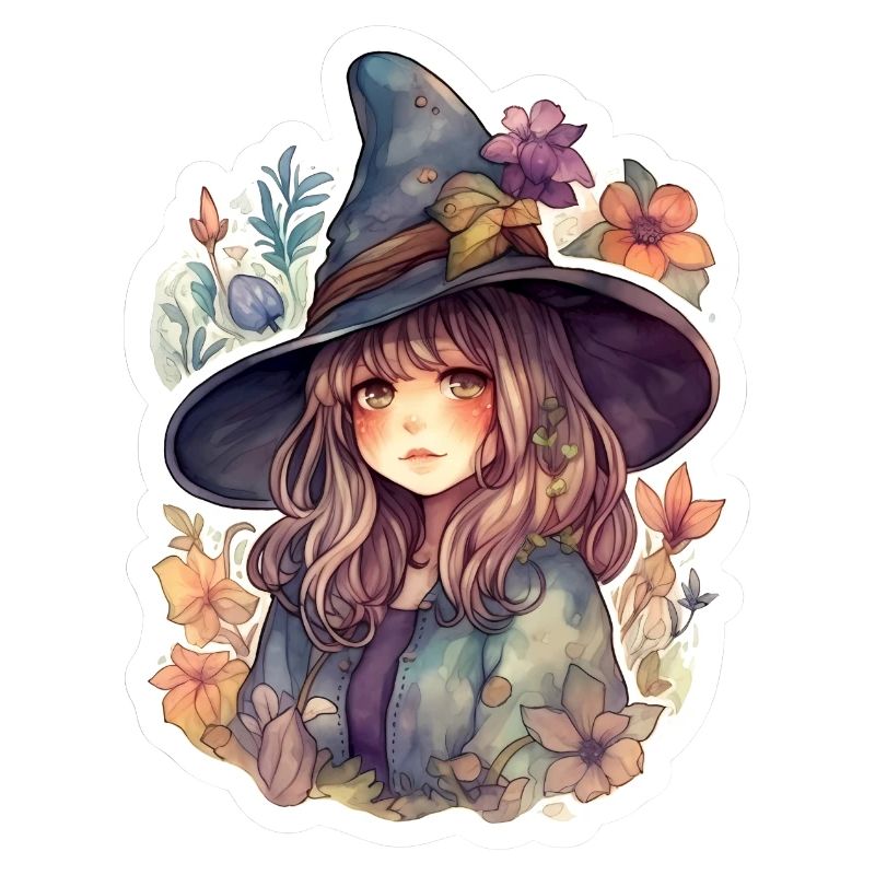 Sorcière mignonne encadrée par des fleurs