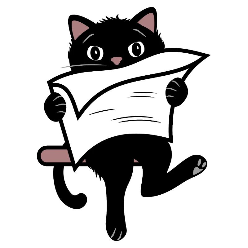 Funny black cat reading newspaper