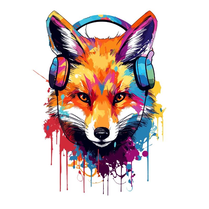 Renard coloré avec écouteurs