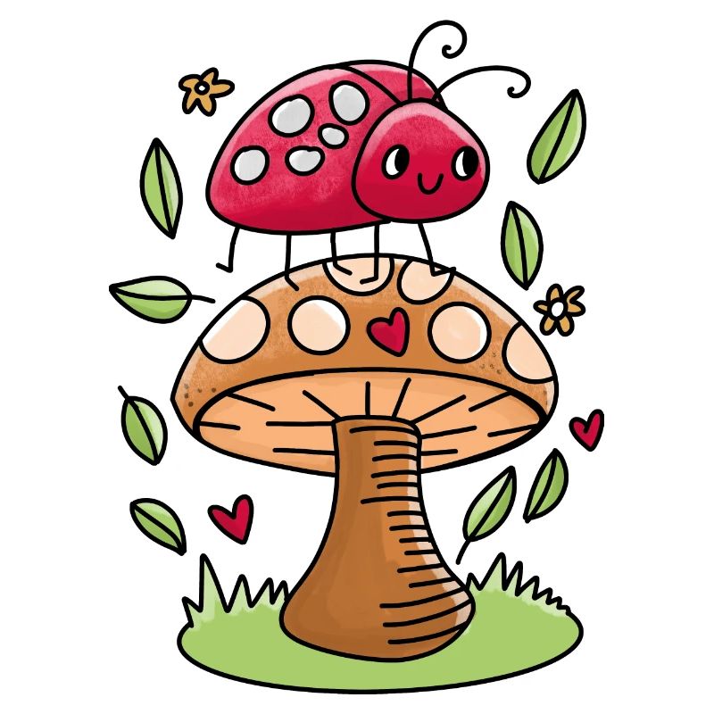 Mignon petit insecte rouge sur les champignons