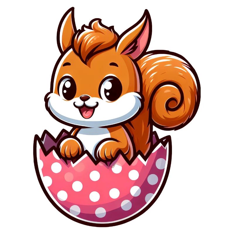 Süßes Eichhörnchen mit Osterei Comic Design