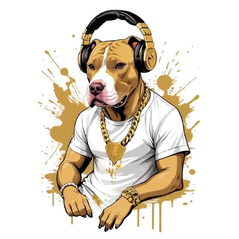 Chien bouledogue avec écouteurs