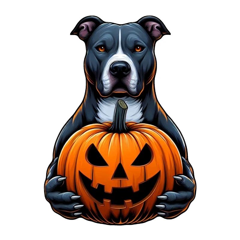 Pitbull Halloween - Holding Jack O Lantern