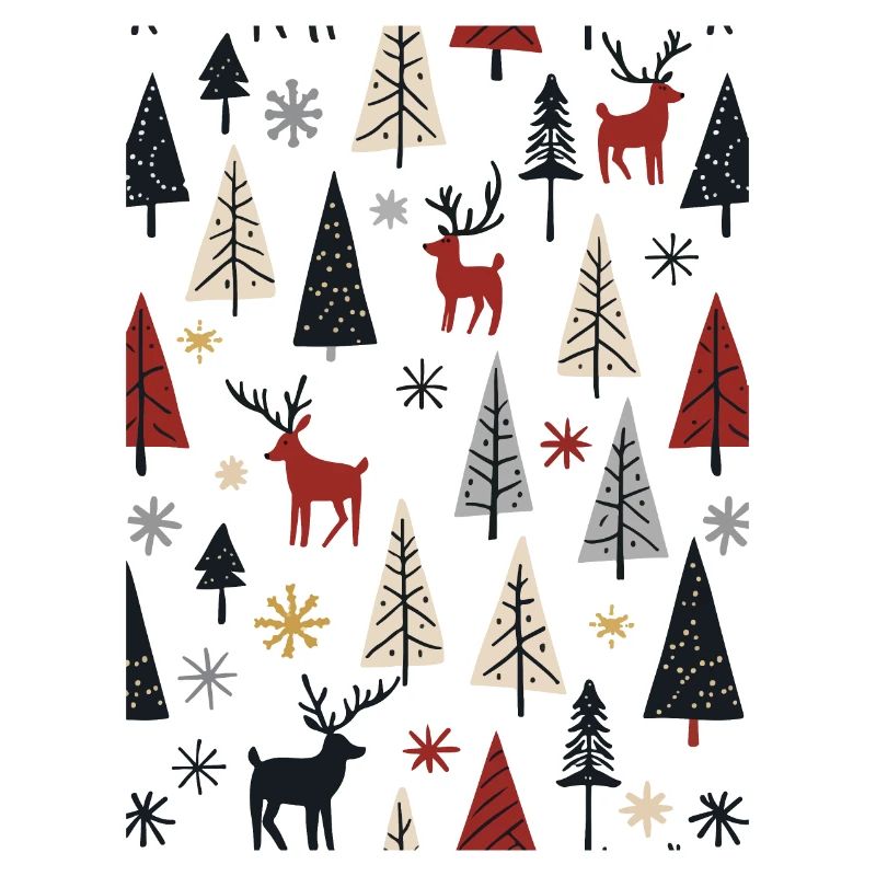 Scandinavian Christmas Elements and Winter Trees