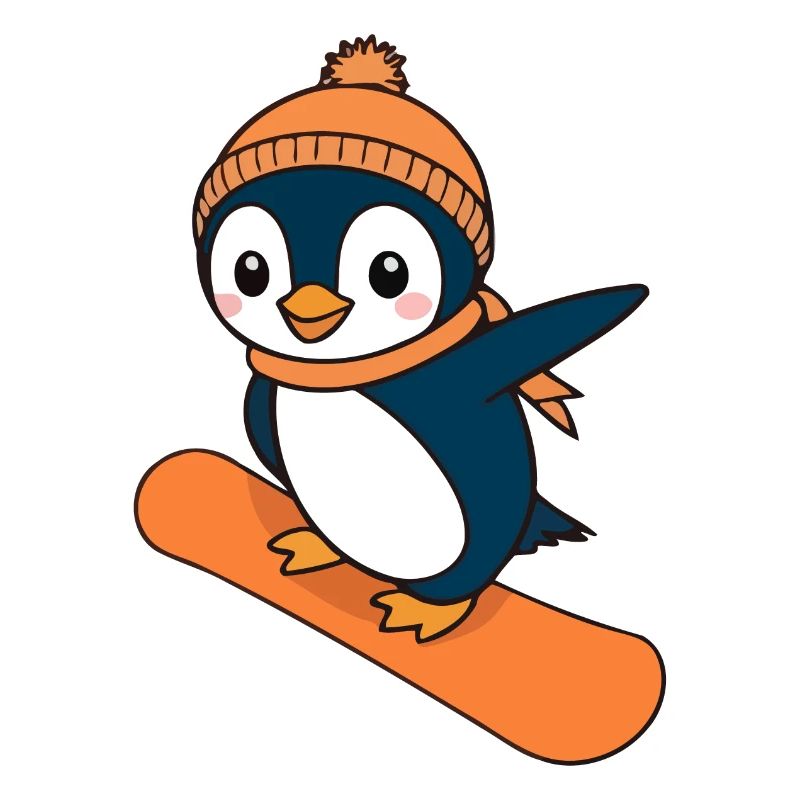 Pinguin auf einem Snowboard