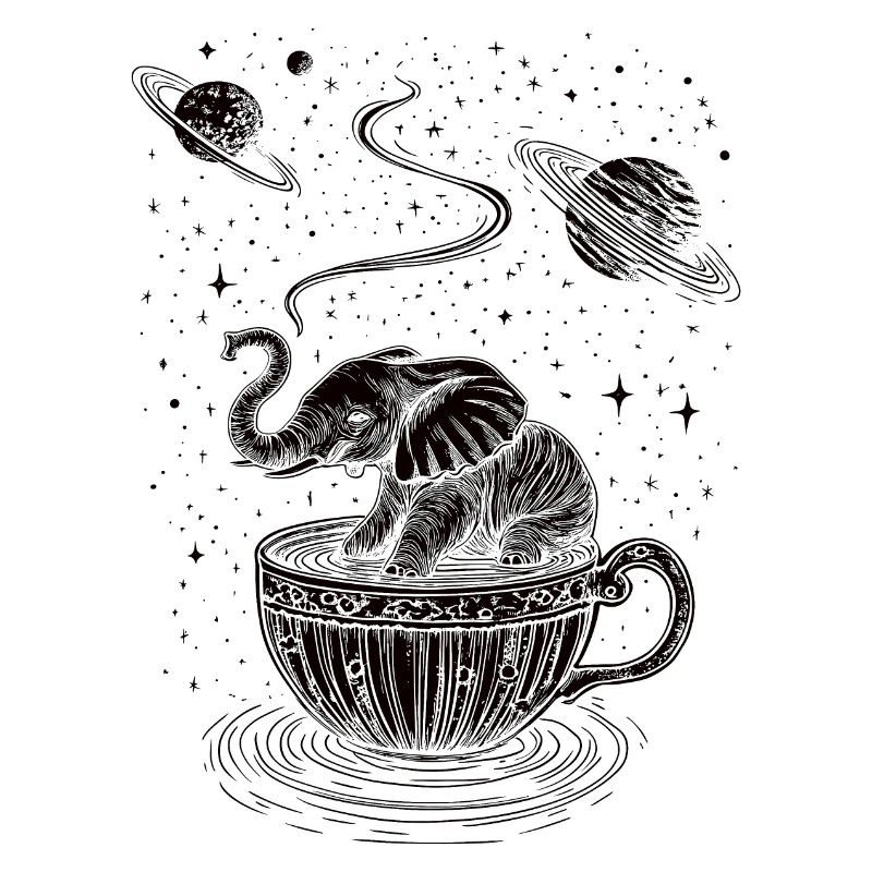 Elephant in space in coffee