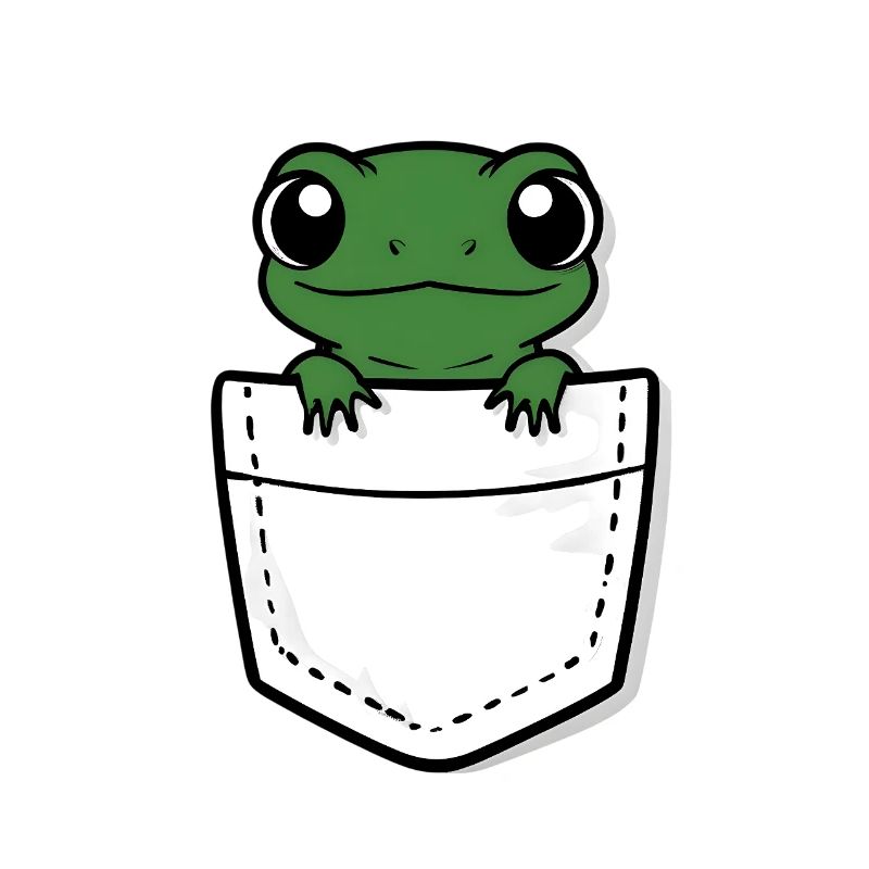 Adorable gecko vert jetant un coup d’œil dans une poche blanche