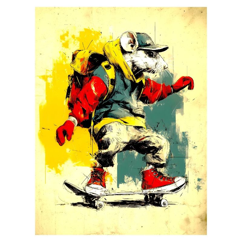 Souris cool sur skateboard - moderne, élégant