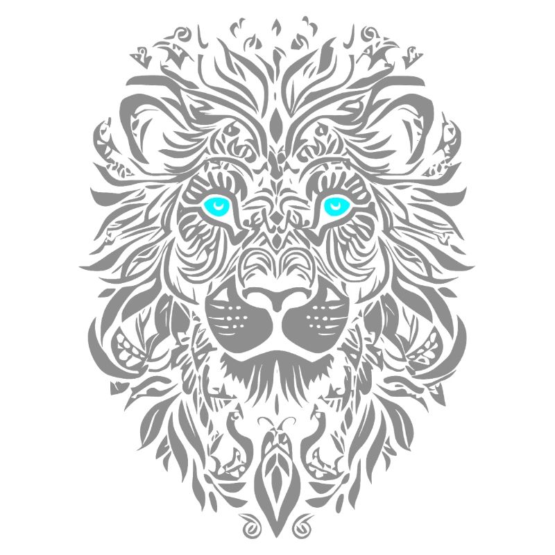 Silver lion with blue eyes and leaf pattern