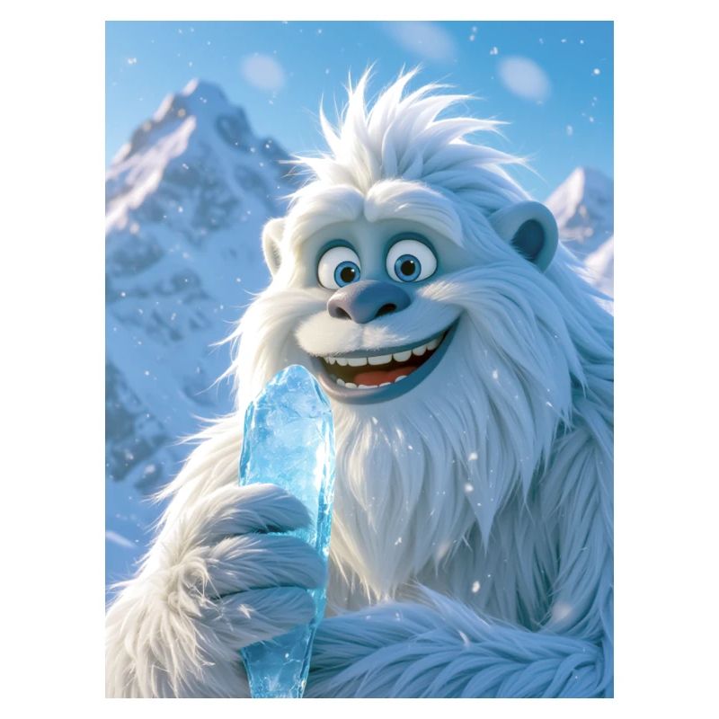 Yéti joueur mangeant de la crème de glaçon géant