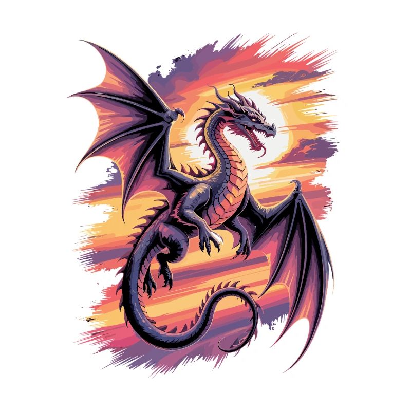 Fantasy dragon at sunset
