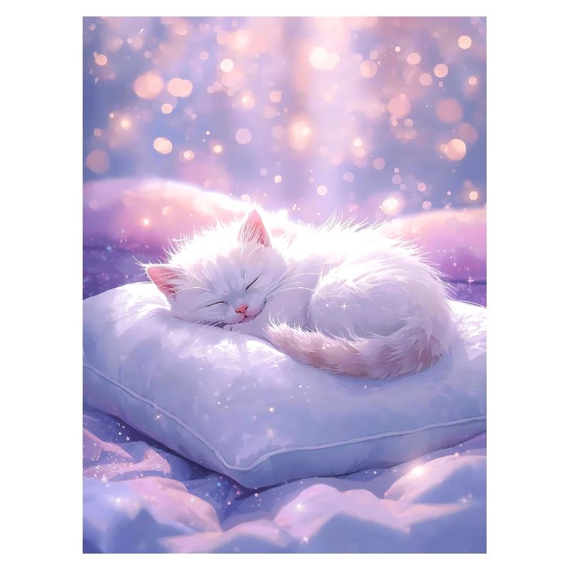 Dreamy Sleeping Cat with Sparkling Background