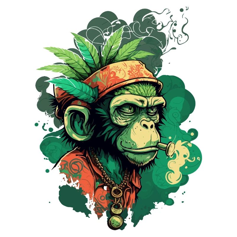 Tête de gorille verte avec ruban de feuille