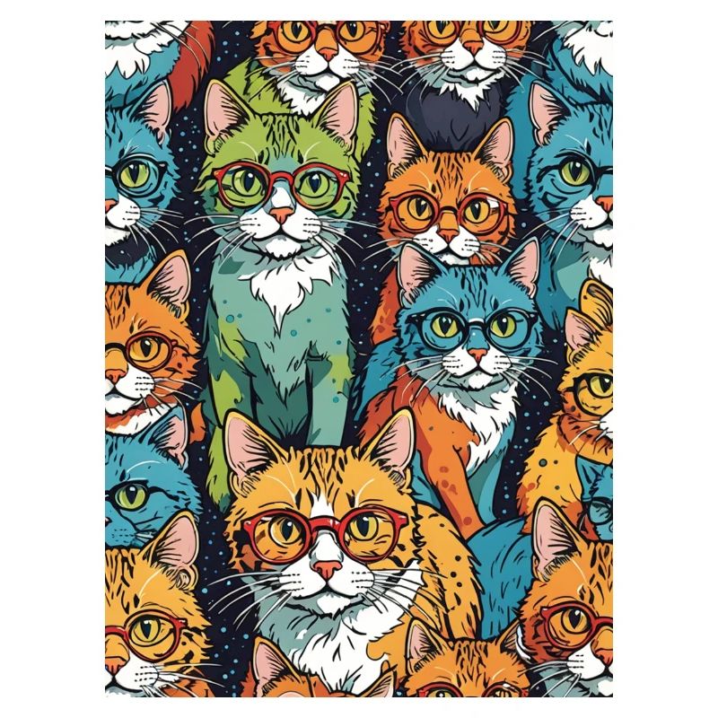 Colorful Cats with Glasses Pattern