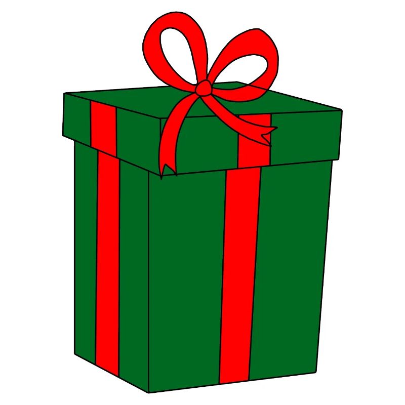 Grünes Geschenk mit roter Schleife