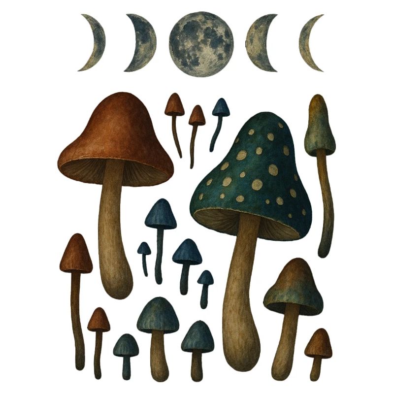 Phases de lune et motifs de champignons