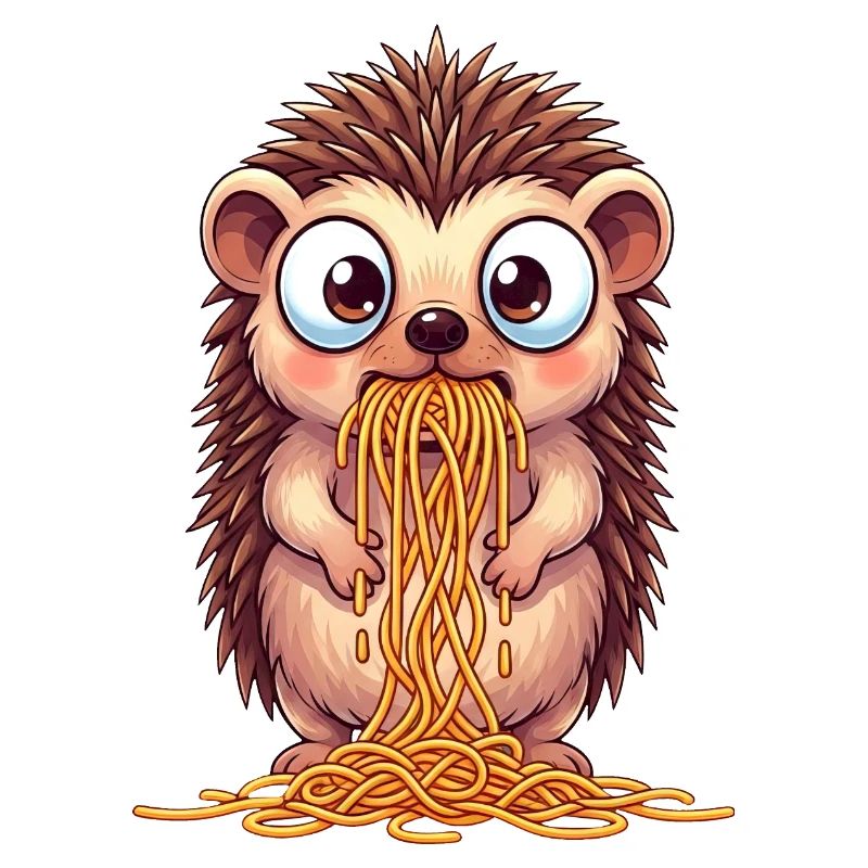 Cute hedgehog with spaghetti clumsy cartoon
