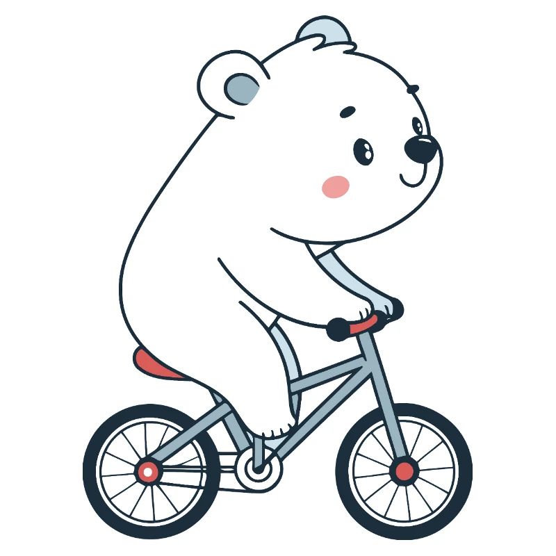 Ourson blanc à vélo kawaii