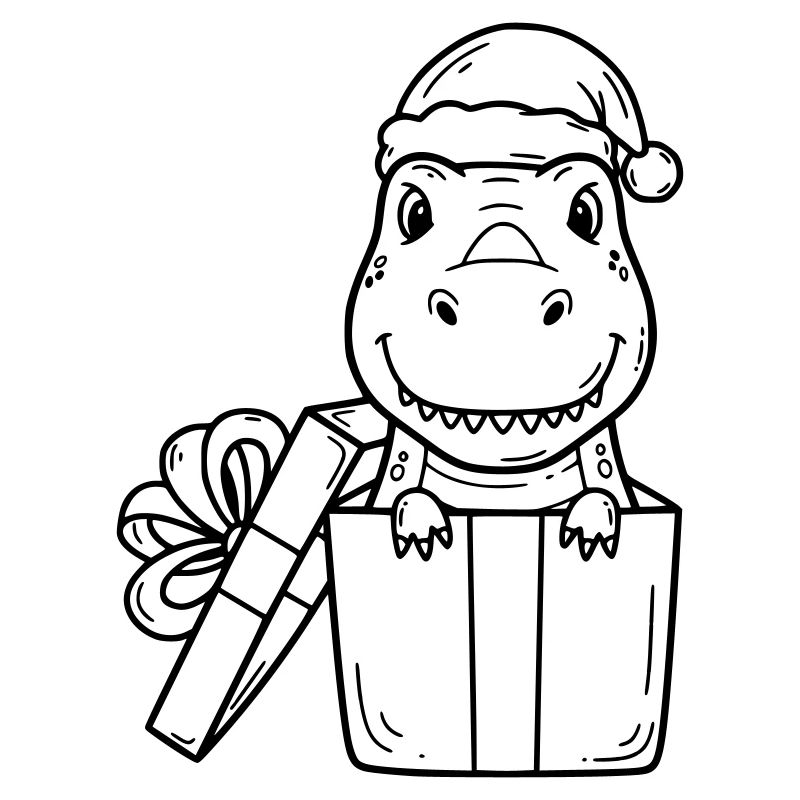 Happy Dino in Gift – Christmas Drawing