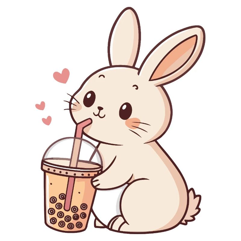 Lapin kawaii et bubble tea pastel