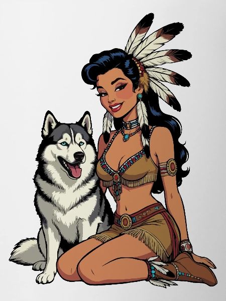Indische Frau mit Husky-Hund
